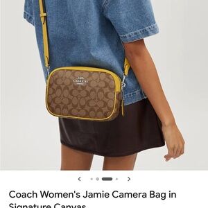 Coach Brown Signature Canvas Crossbody with Yellow Trim